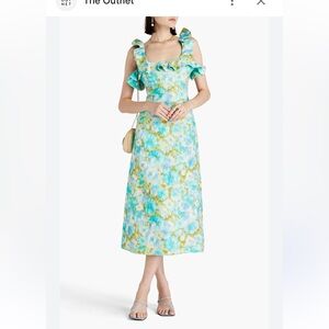 Zimmermann Aqua and Lime Floral Midi Skirt
